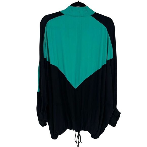 Free People Colorblock Oversize Half Zip Tunic Top Green Black Drawstring XS/SM - Picture 8 of 10